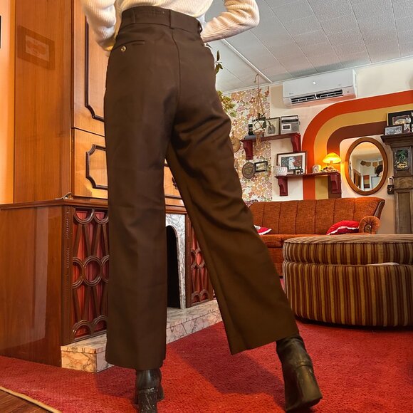 1970s brown pleated talon zip wide / straight leg pants! - Picture 5 of 12
